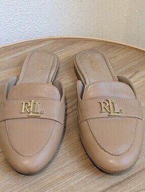 Lauren Ralph Lauren Alli Tan Leather Slip-On Mules Size 6B